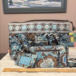 Vera Bradley Blue and Brown Patterned Bag Set